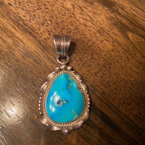 Sterling Silver/Turquoise Teardrop Pendant (Navajo) - Picture 1 of 2